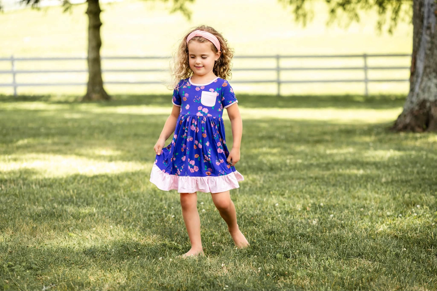 (2026 Fall Keepsake Collection) Short Sleeve Blue Floral Twirl Dress