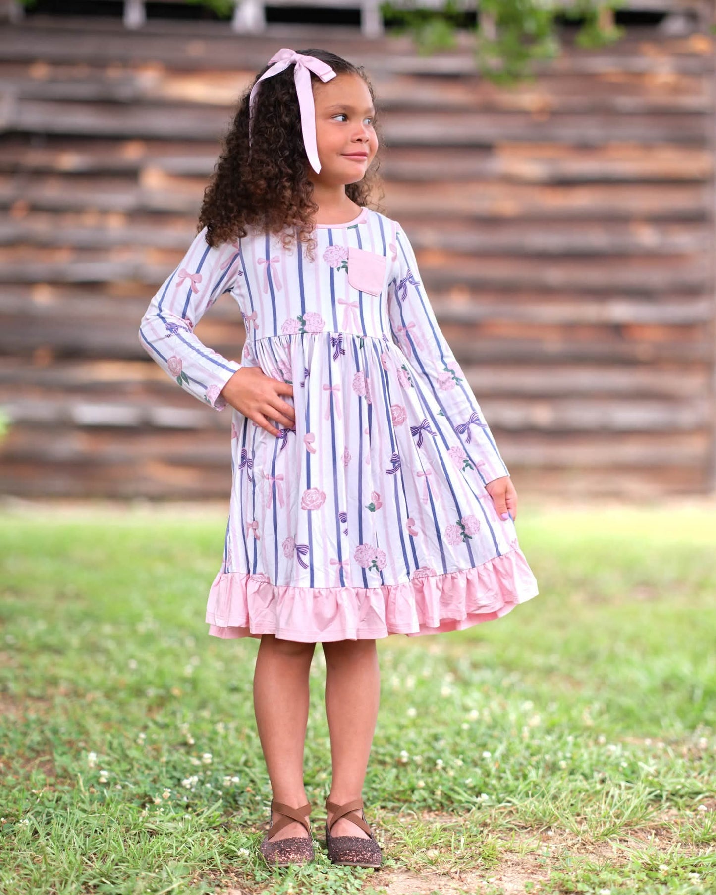 (2026 Fall Keepsake Collection) Long Sleeve Bow Twirl Dress