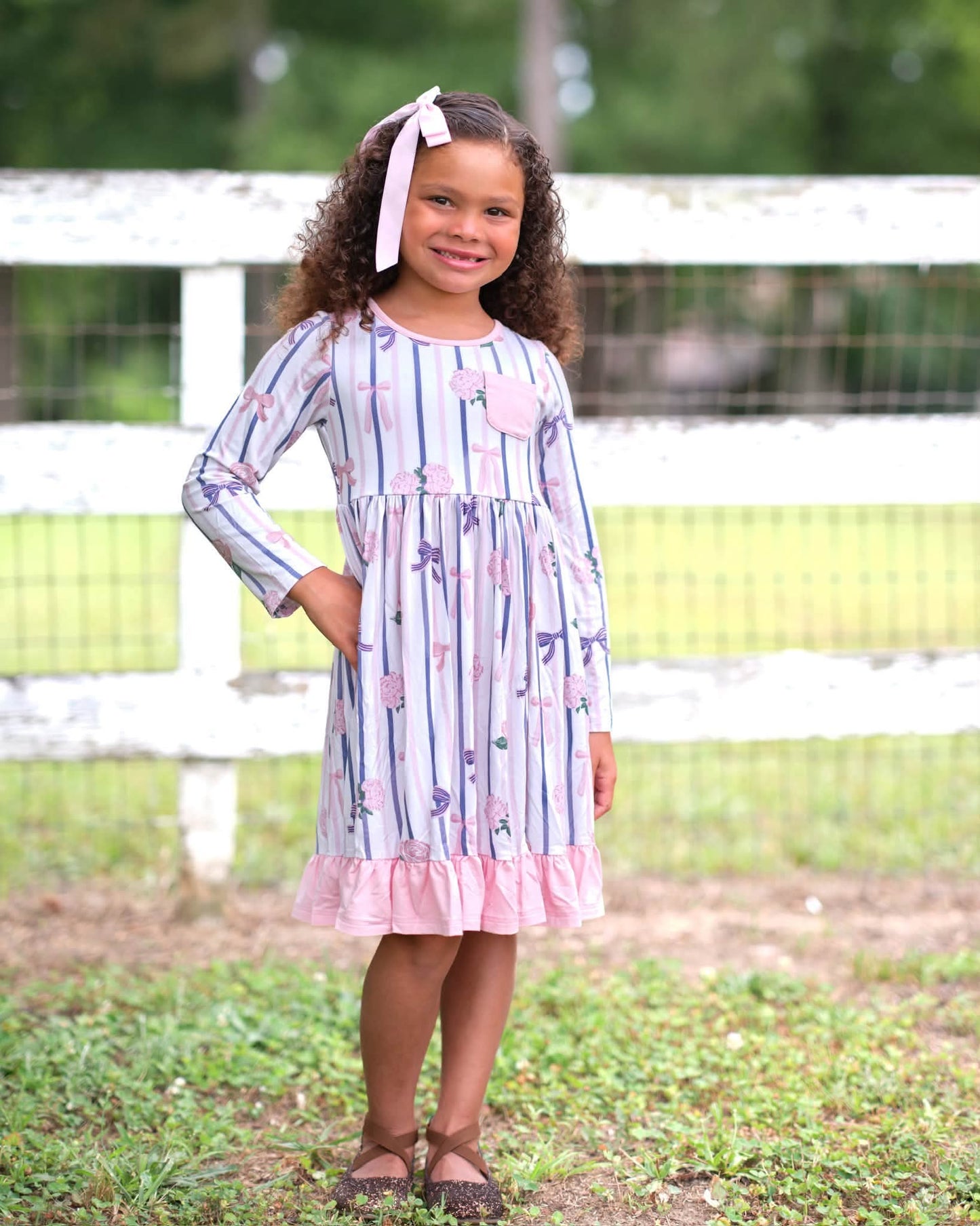 (2026 Fall Keepsake Collection) Long Sleeve Bow Twirl Dress
