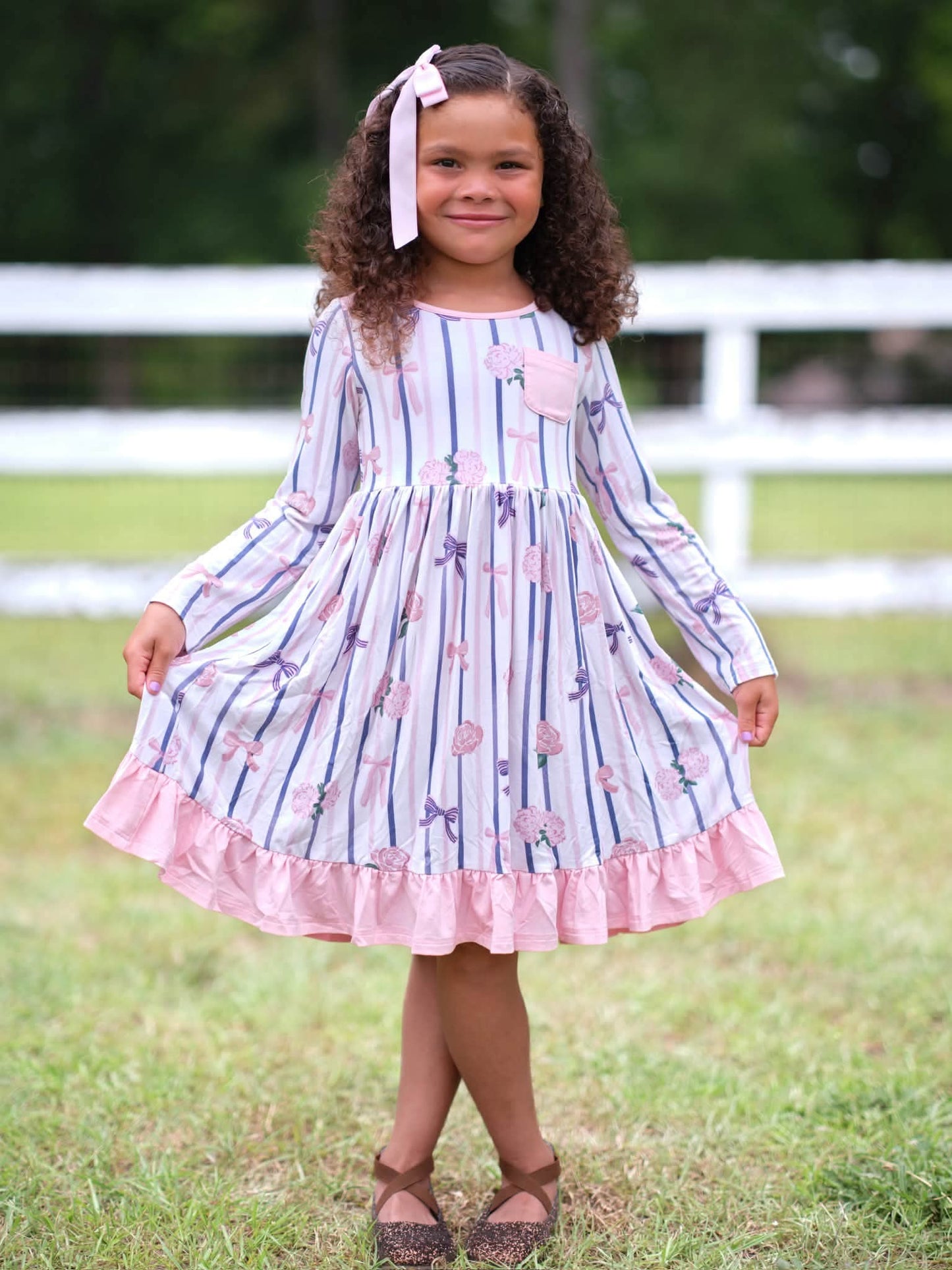(2026 Fall Keepsake Collection) Long Sleeve Bow Twirl Dress