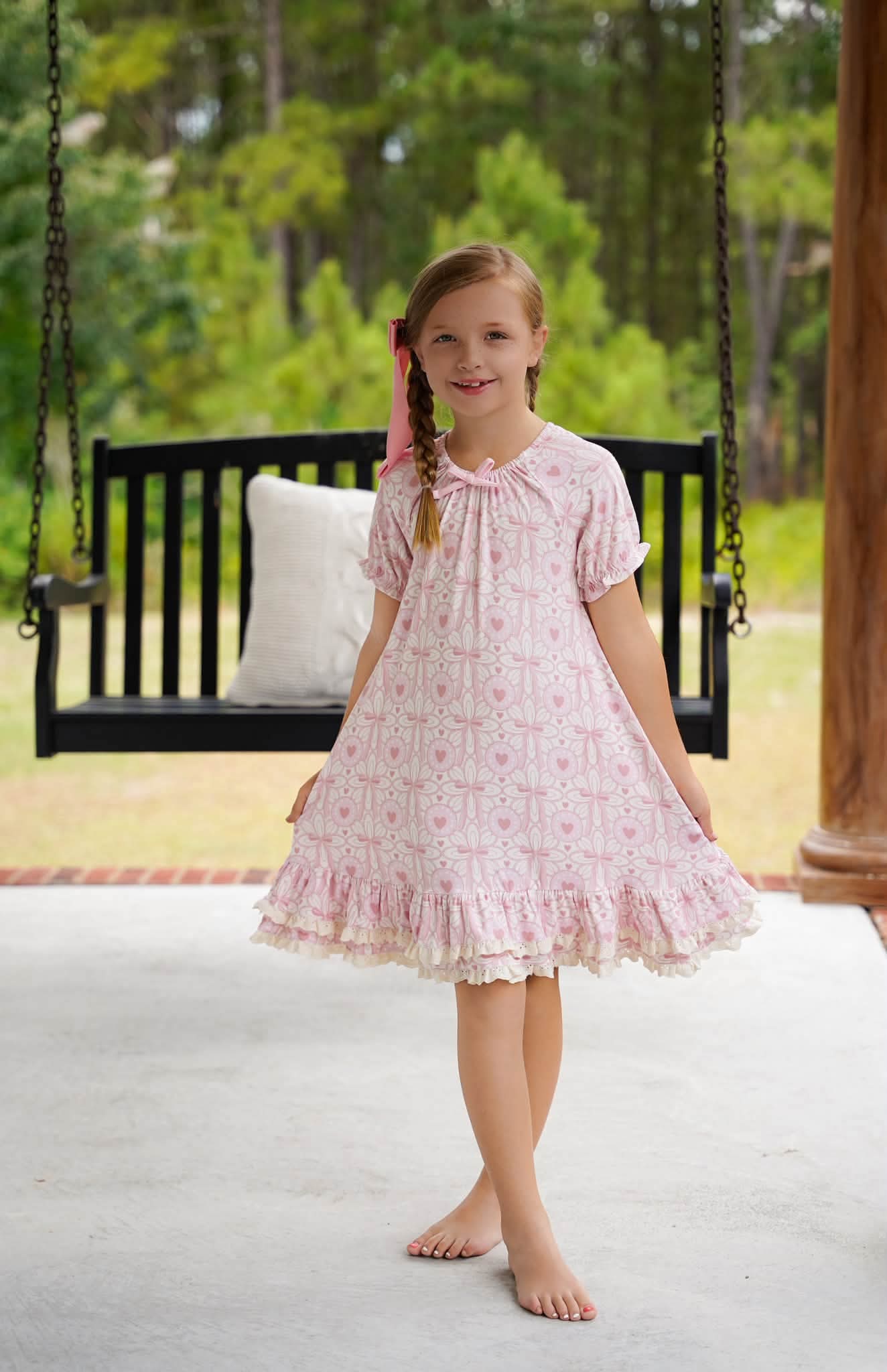 (2026 Fall Keepsake Collection) Short Sleeve Heart & Bow Comfort Dress