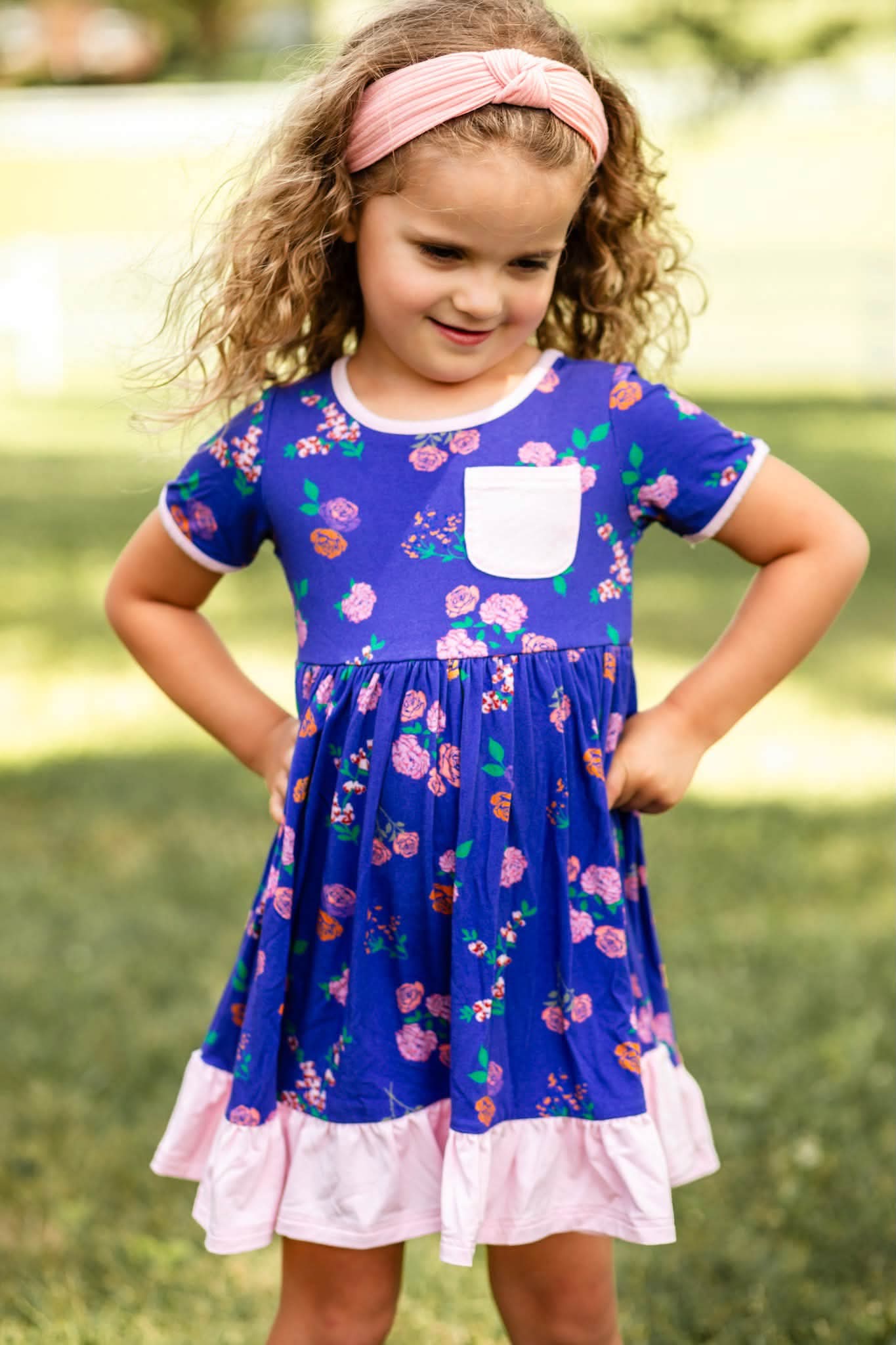 (2026 Fall Keepsake Collection) Short Sleeve Blue Floral Twirl Dress