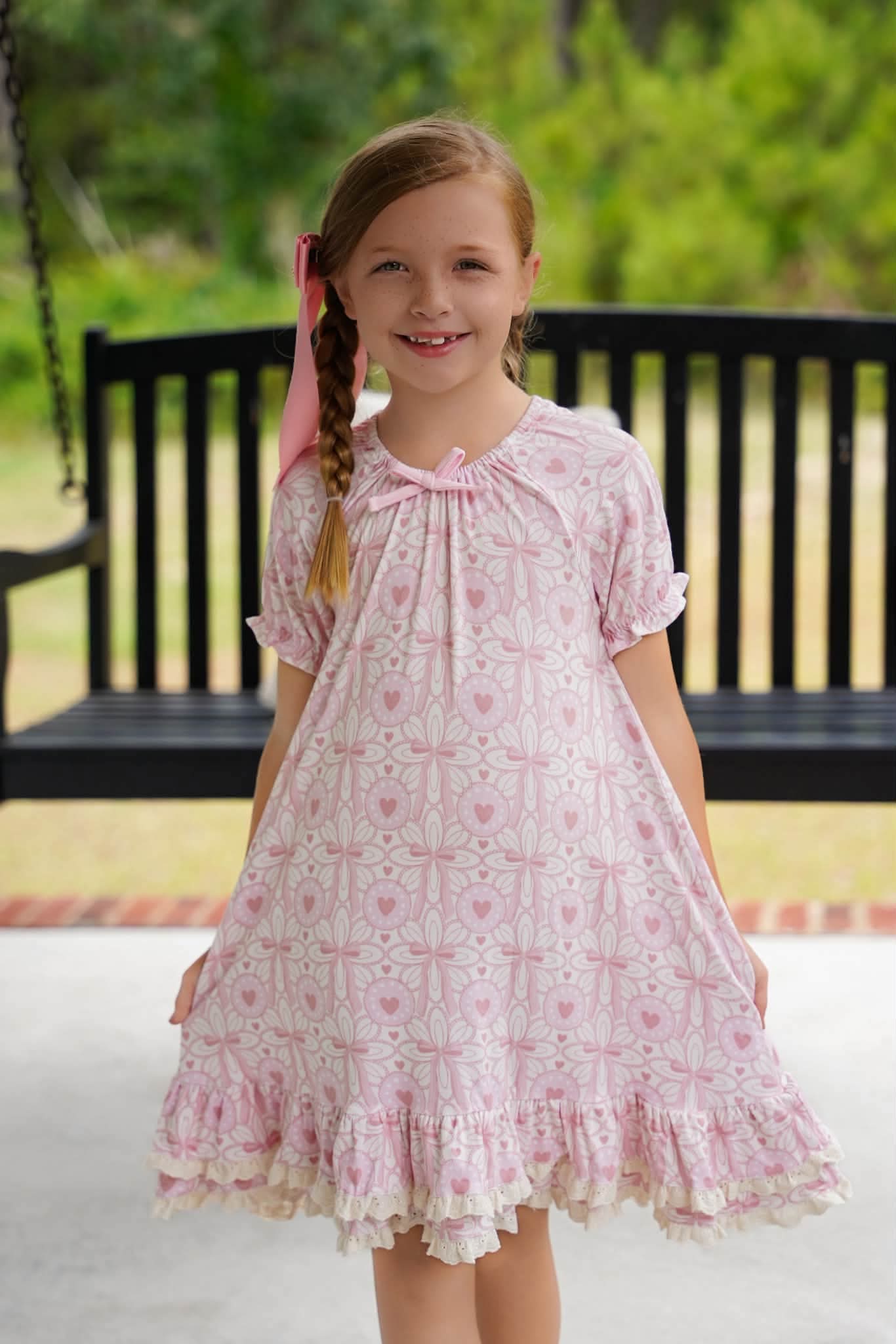 (2026 Fall Keepsake Collection) Short Sleeve Heart & Bow Comfort Dress