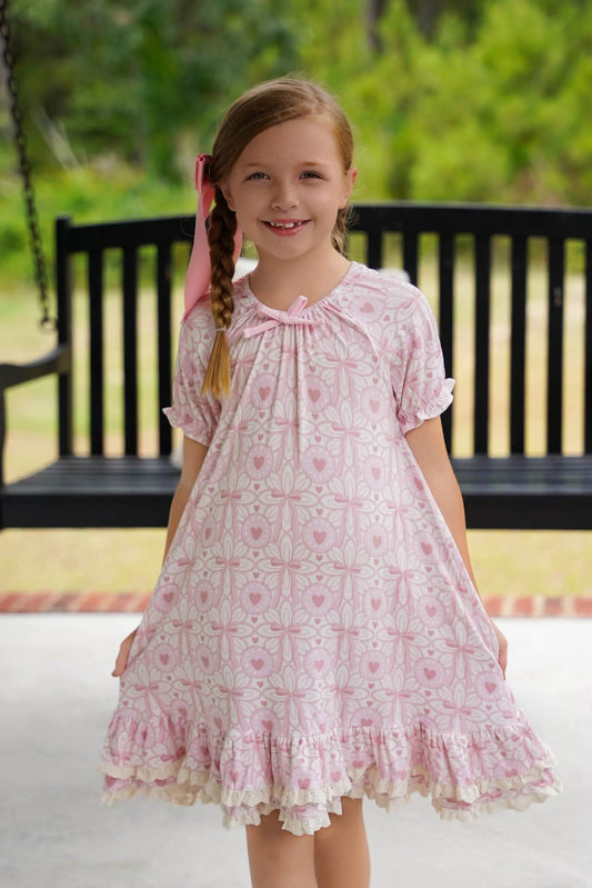 EXTRAS(2026 Fall Keepsake Collection) Short Sleeve Heart & Bow Comfort Dress