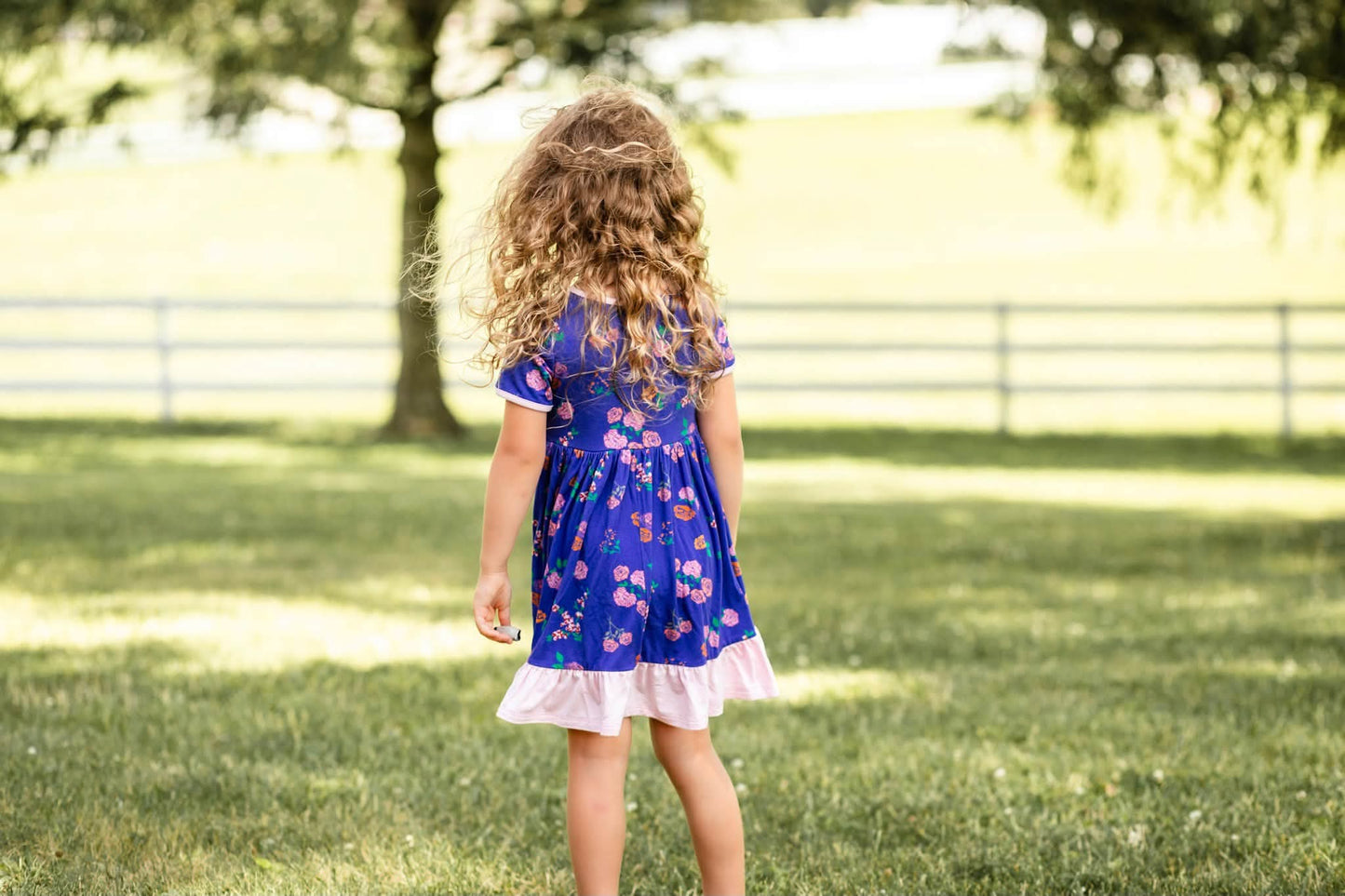 (2026 Fall Keepsake Collection) Short Sleeve Blue Floral Twirl Dress